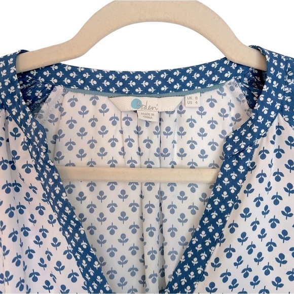 Boden Harriet Colorblock Floral Blouse Blue White US 4 Feminine Contemporary - Picture 3 of 5